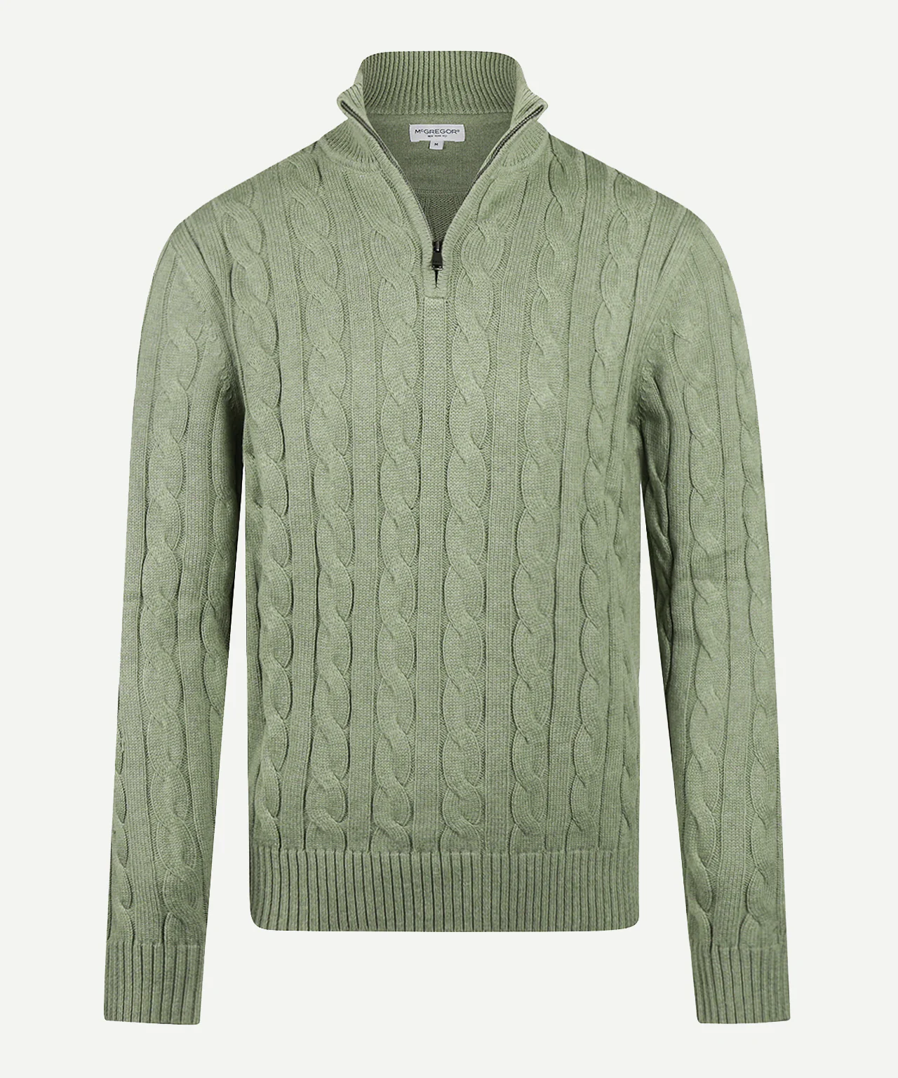 Trui Half-Zip Kabelpatroon Katoen | Light Olive - Image 2