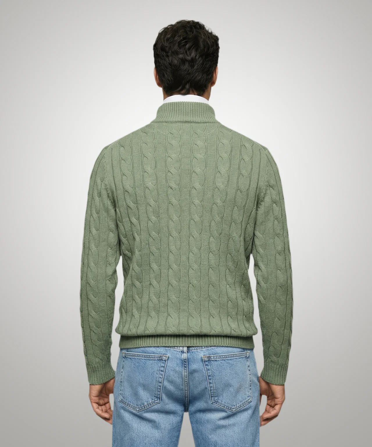 Trui Half-Zip Kabelpatroon Katoen | Light Olive - Image 3