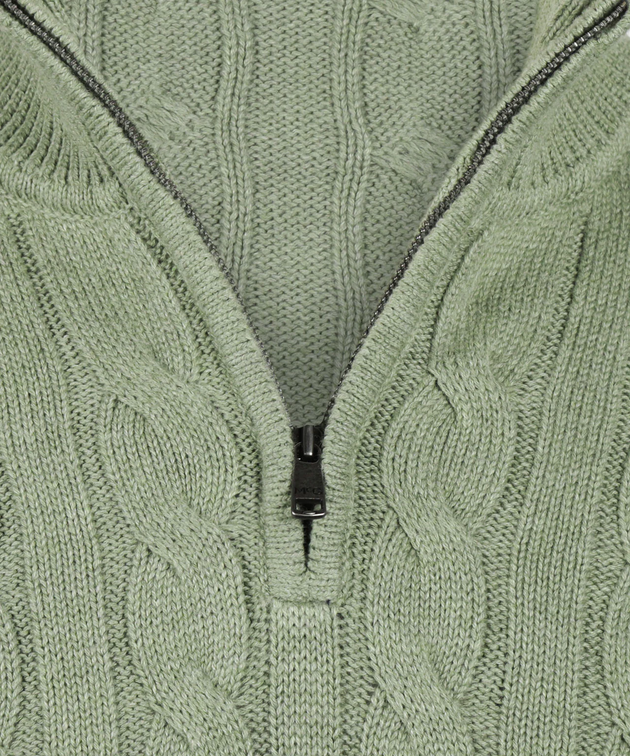 Trui Half-Zip Kabelpatroon Katoen | Light Olive - Image 6