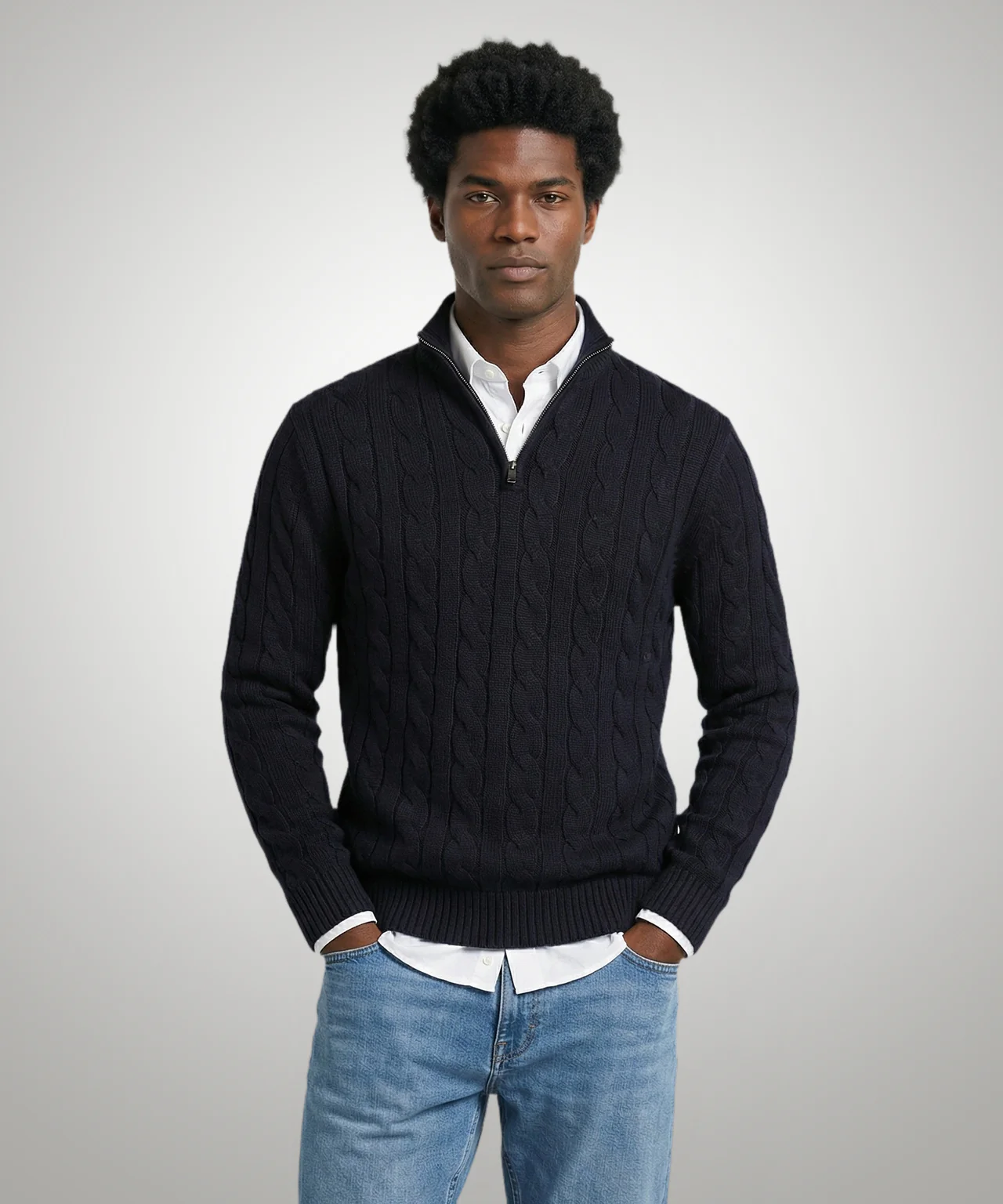 Trui Half-Zip Kabelpatroon Katoen | Navy