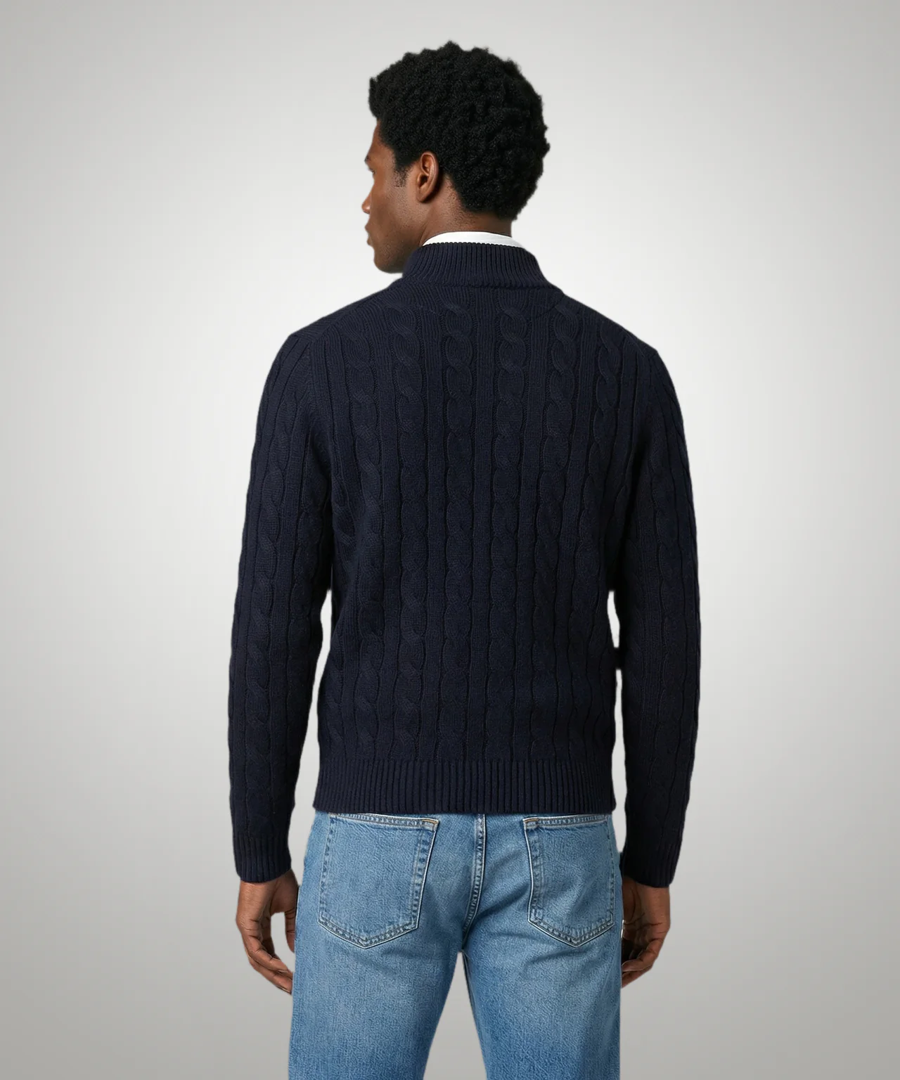 Trui Half-Zip Kabelpatroon Katoen | Navy - Image 3