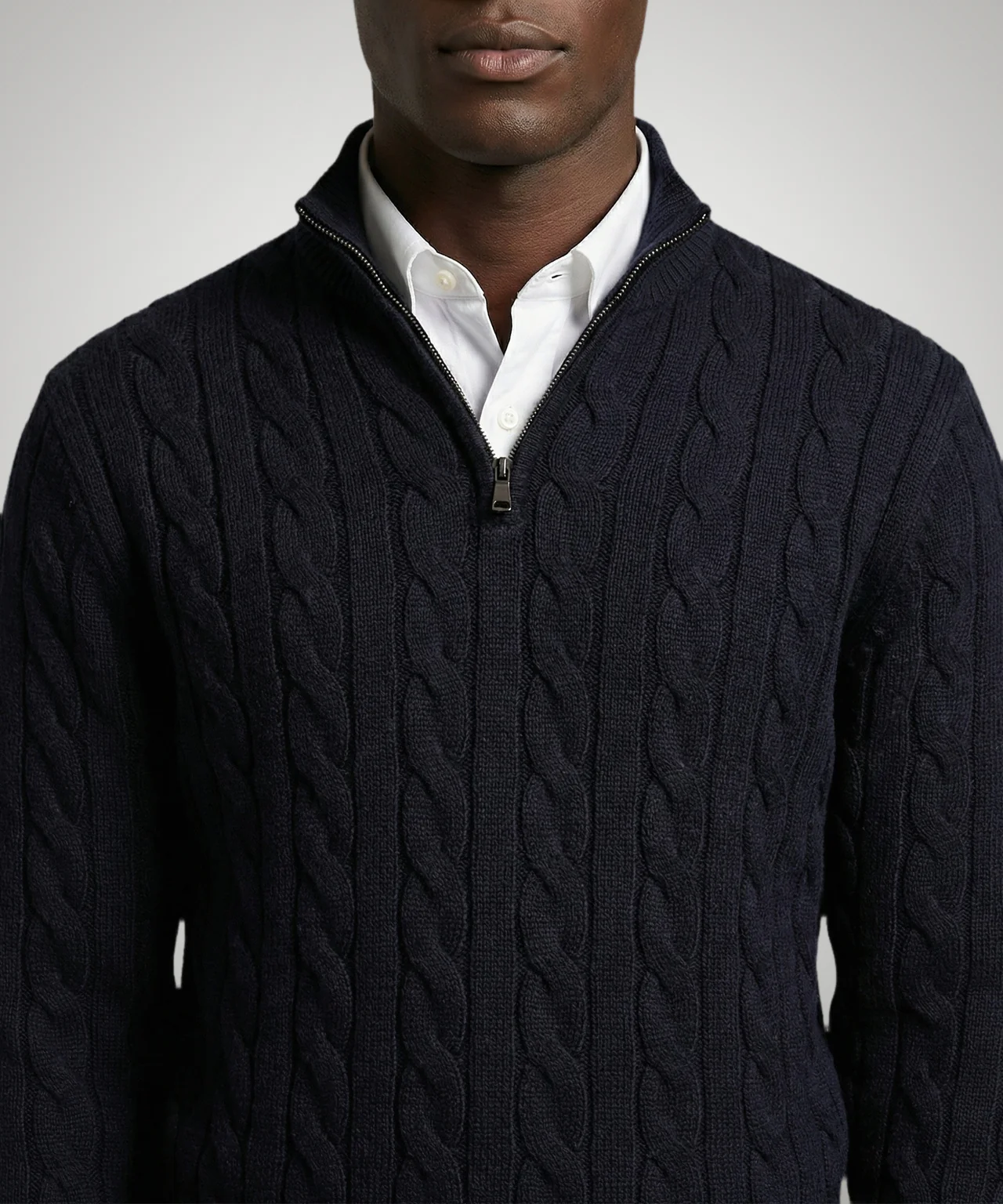 Trui Half-Zip Kabelpatroon Katoen | Navy - Image 5