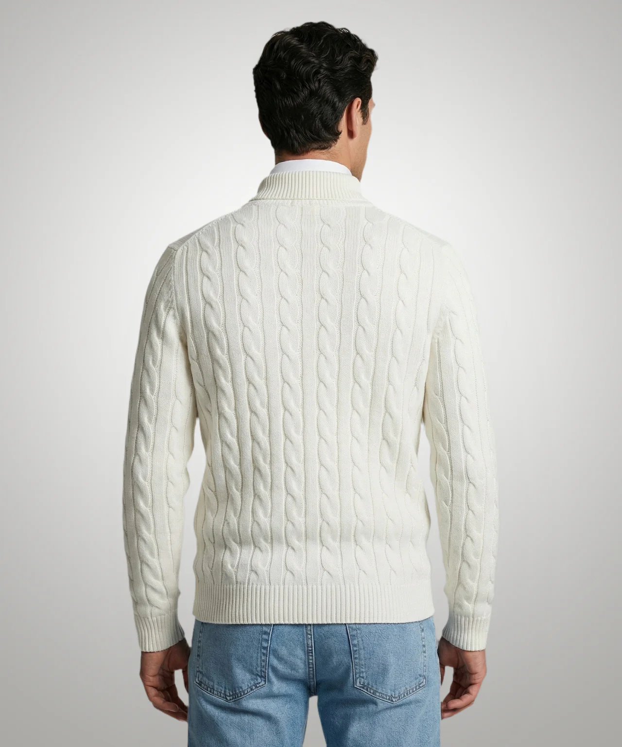 Trui Half-Zip Kabelpatroon Katoen | Off White - Image 3