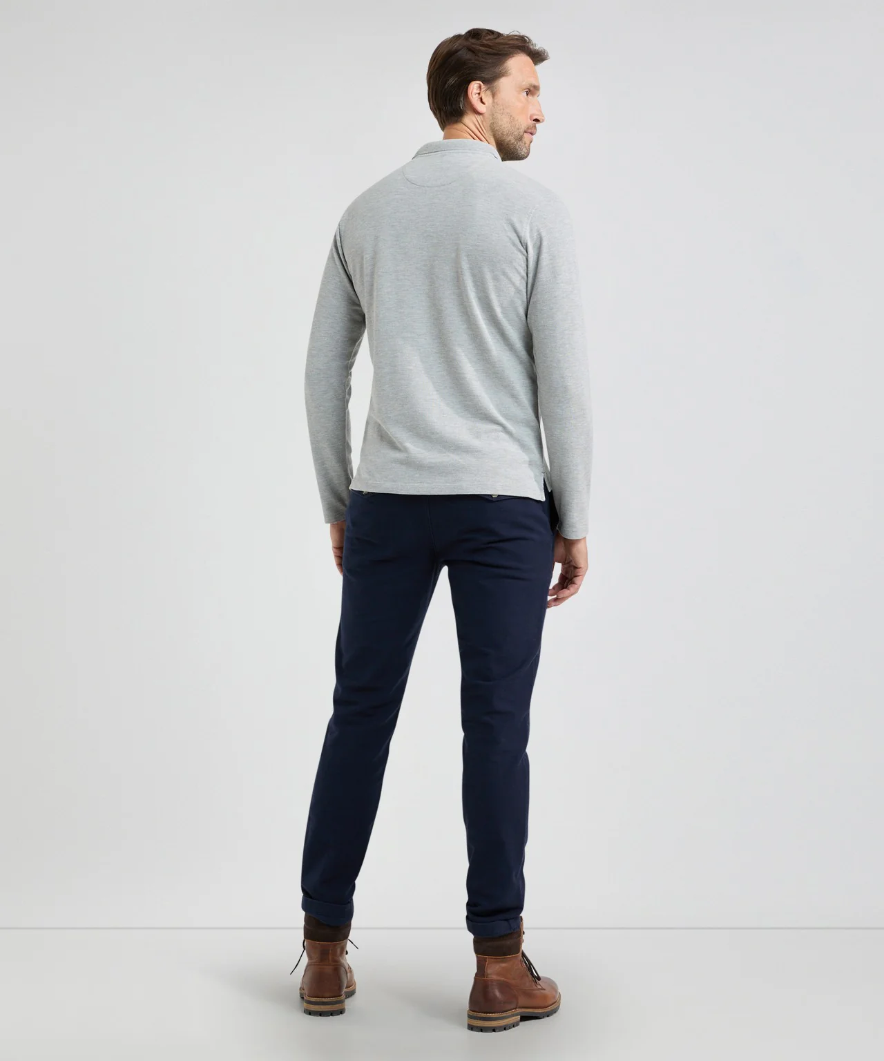 Polo piqué lange mouw | Medium Grey Melange - Image 5