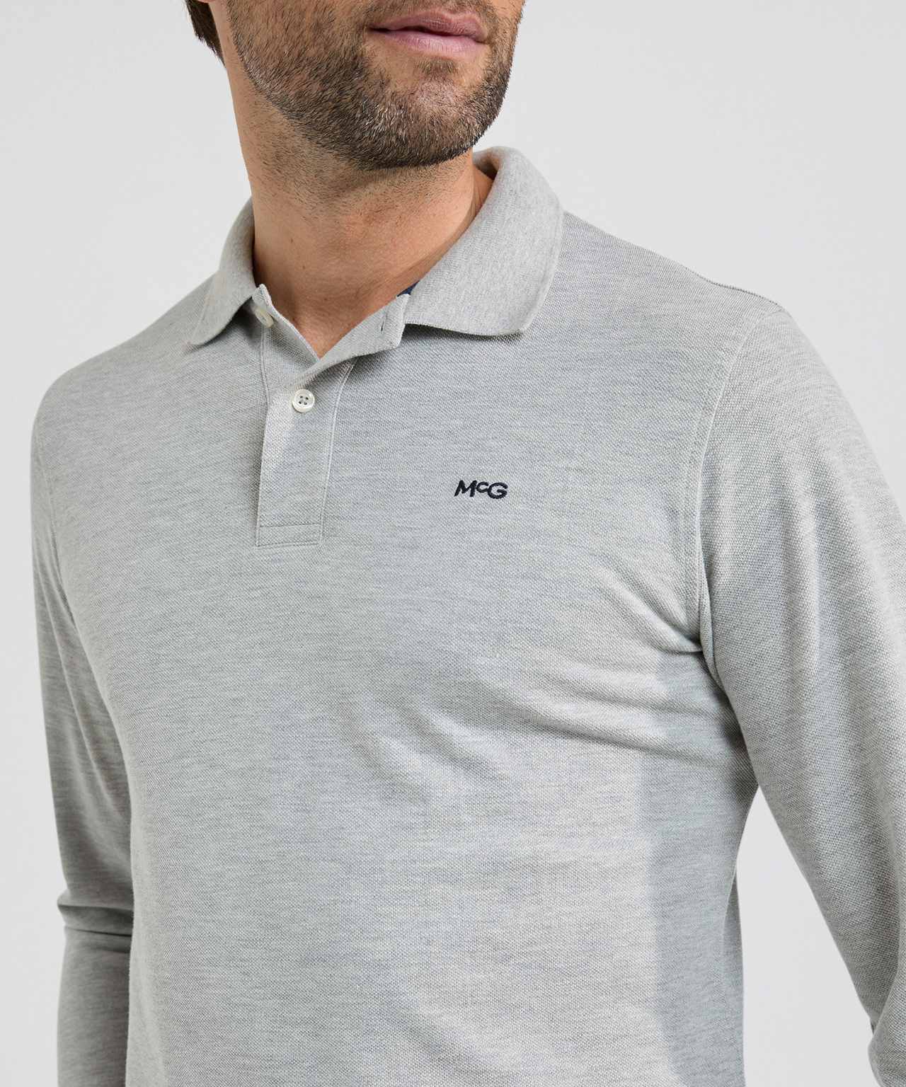 Polo piqué lange mouw | Medium Grey Melange - Image 7
