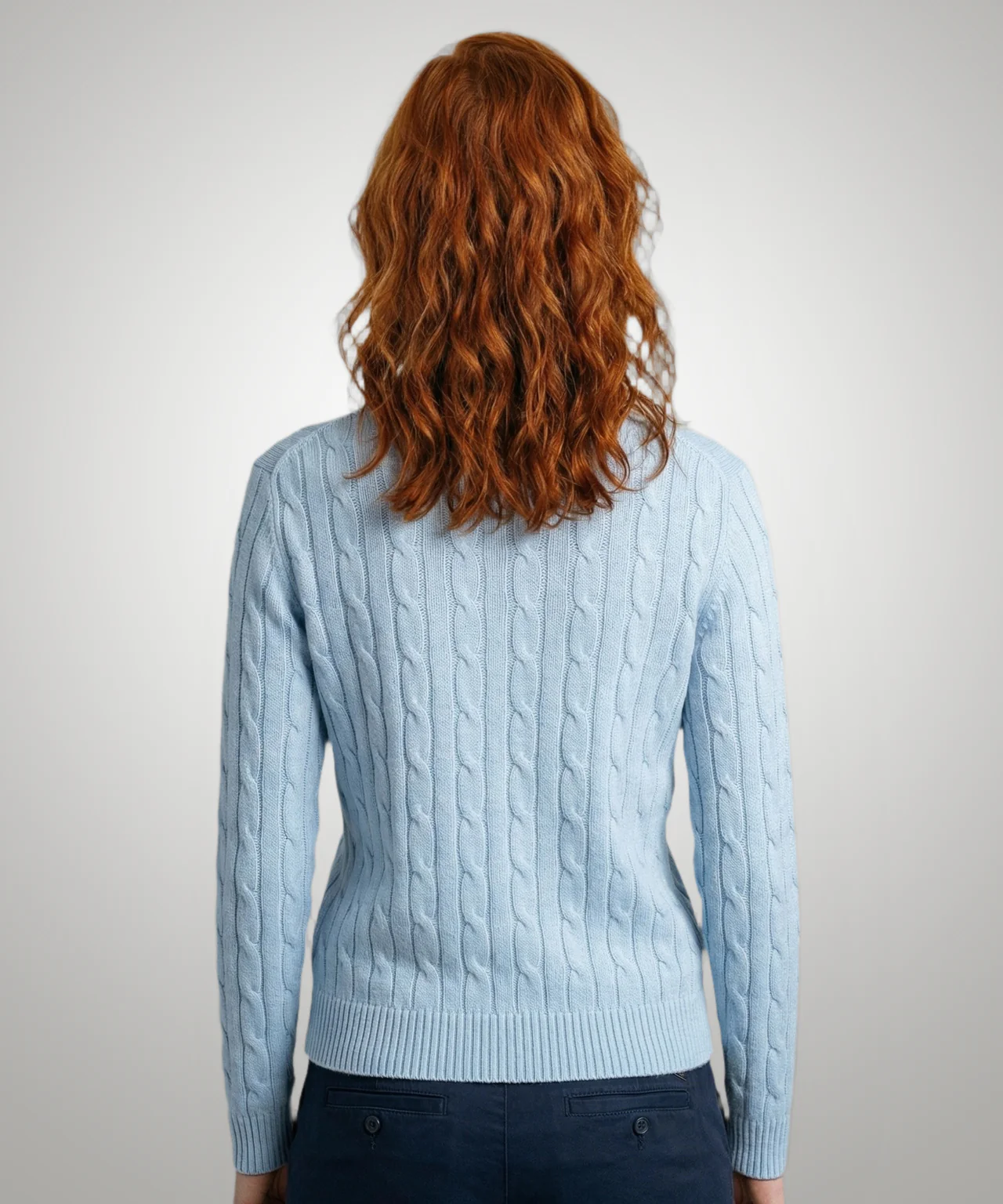 Trui Kabelpatroon Katoen-Kasjmier Ronde Hals | Light Blue - Image 3