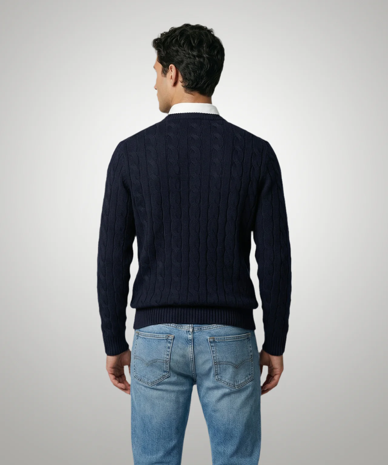 Trui Kabelpatroon Katoen Ronde Hals | Navy - Image 3