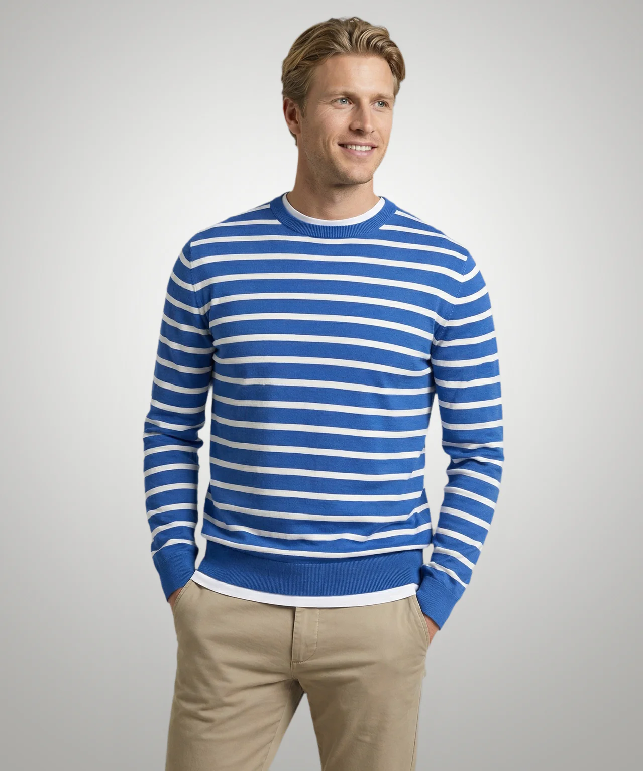 Trui Stripe Katoen Ronde Hals | Kobalt